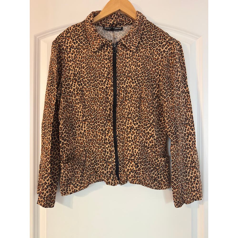 Vintage Betsey Johnson Leopard Print Zip Front Collared Jacket Punk Y2K Medium